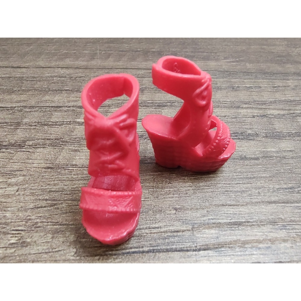 Barbie Shoes Red Sandals Fits CURVY Dolls Platform Wedge Heel Strap Mattel Z26